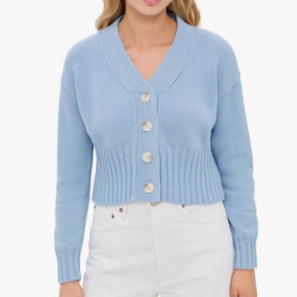 Daze Eden Crop Cotton Sky Blue Cardigan